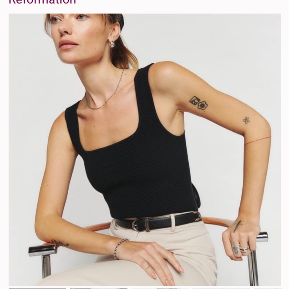 Reformation Black Square Neck Tank Top
